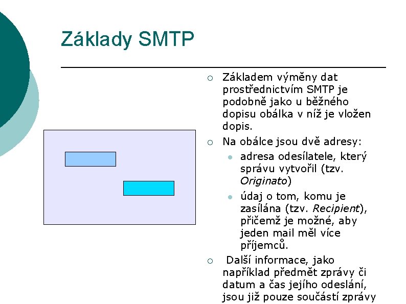 Základy SMTP ¡ ¡ ¡ Základem výměny dat prostřednictvím SMTP je podobně jako u