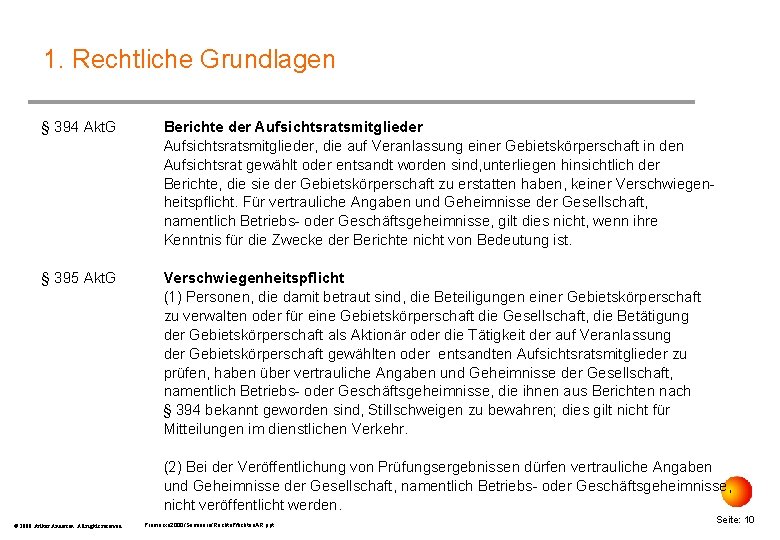 1. Rechtliche Grundlagen § 394 Akt. G Berichte der Aufsichtsratsmitglieder, die auf Veranlassung einer