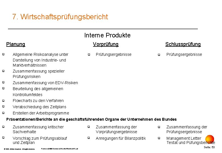 7. Wirtschaftsprüfungsbericht Interne Produkte Planung Vorprüfung q Allgemeine Risikoanalyse unter Darstellung von Industrie- und