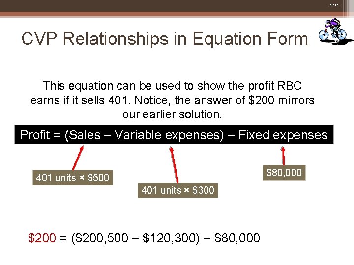 5 -11 CVP Relationships in Equation Form This equation can be used to show