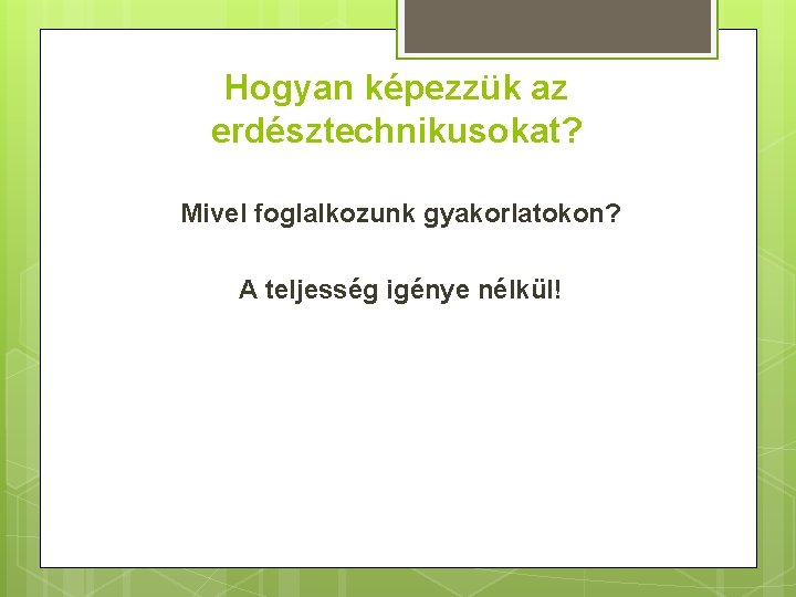 Hogyan képezzük az erdésztechnikusokat? Mivel foglalkozunk gyakorlatokon? A teljesség igénye nélkül! 