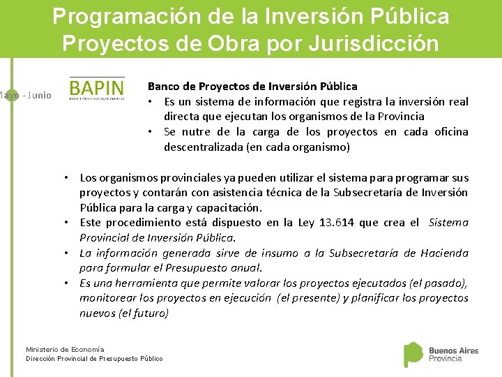 Programación de la Inversión Pública Proyectos de Obra por Jurisdicción Mayo - Junio Banco