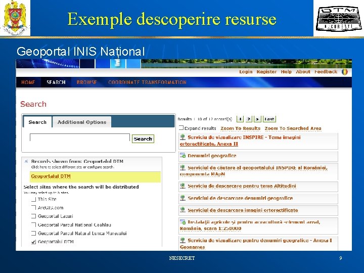 Exemple descoperire resurse Geoportal INIS Național NESECRET 9 