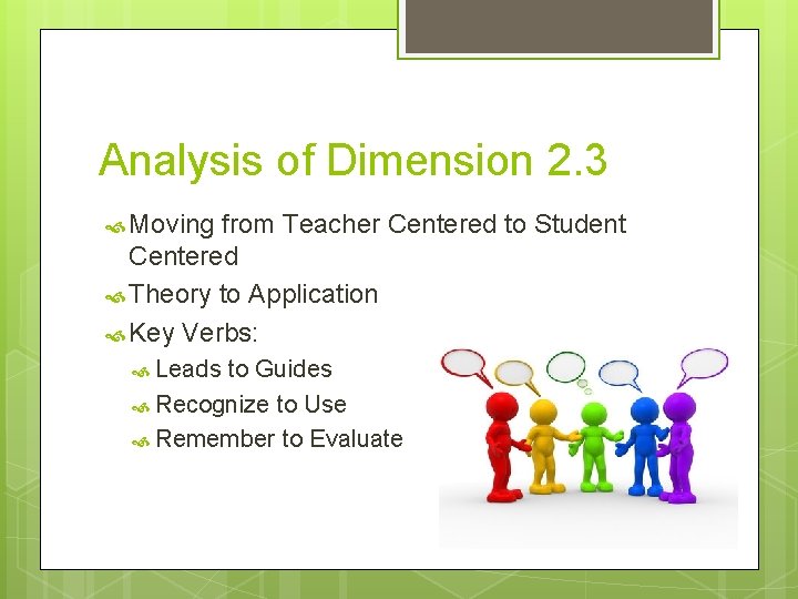 Analysis of Dimension 2. 3 Moving from Teacher Centered to Student Centered Theory to