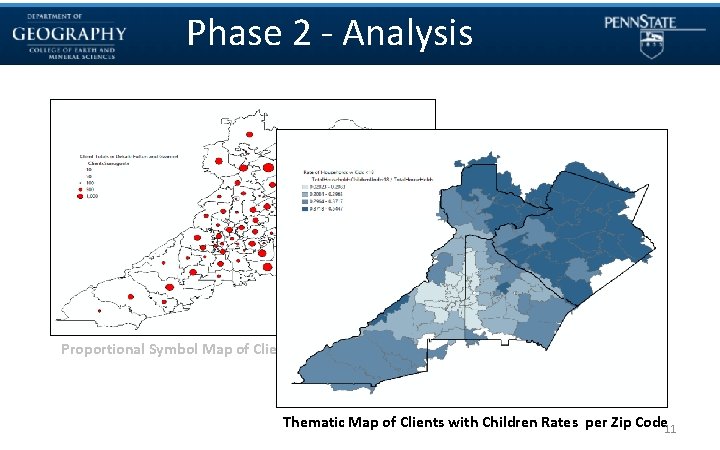 Phase 2 - Analysis Proportional Symbol Map of Client Totals per Zip Code Thematic