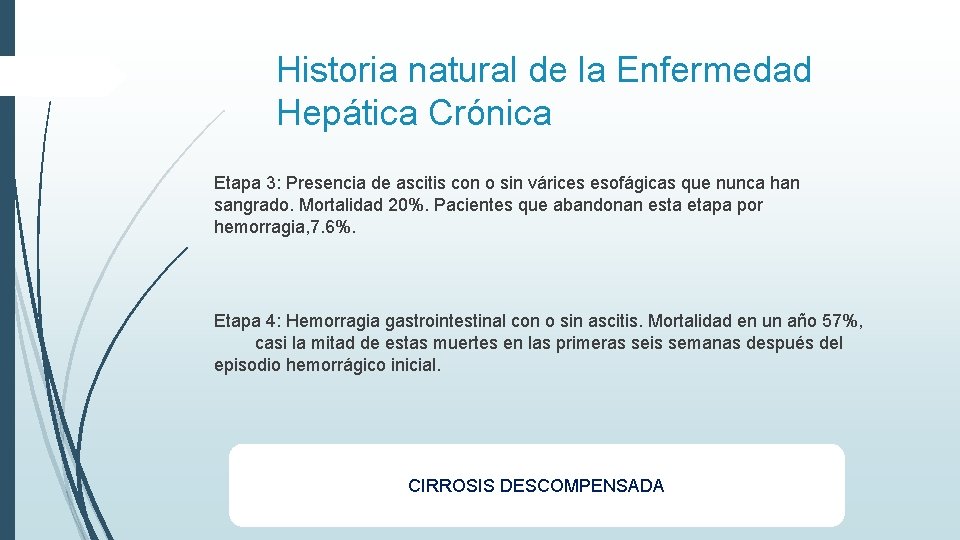 Historia natural de la Enfermedad Hepática Crónica Etapa 3: Presencia de ascitis con o