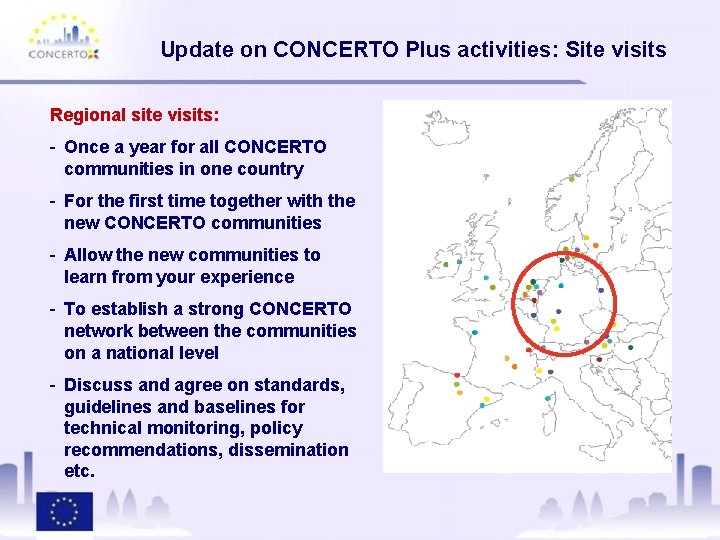 Update on CONCERTO Plus activities: Site visits Regional site visits: - Once a year