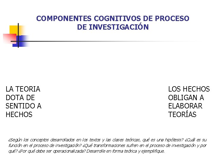 COMPONENTES COGNITIVOS DE PROCESO DE INVESTIGACIÓN LA TEORIA DOTA DE SENTIDO A HECHOS LOS