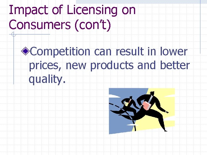 Impact of Licensing on Consumers (con’t) Competition can result in lower prices, new products