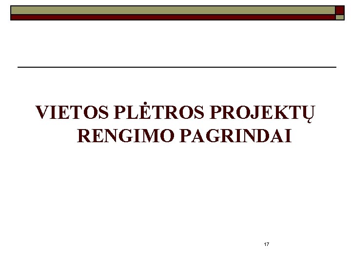 VIETOS PLĖTROS PROJEKTŲ RENGIMO PAGRINDAI 17 