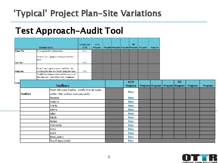 ‘Typical’ Project Plan-Site Variations Test Approach-Audit Tool 8 