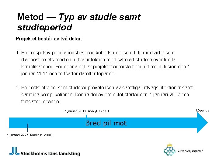 Metod — Typ av studie samt studieperiod Projektet består av två delar: 1. En