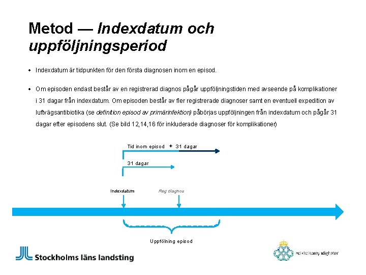 Metod — Indexdatum och uppföljningsperiod • Indexdatum är tidpunkten för den första diagnosen inom