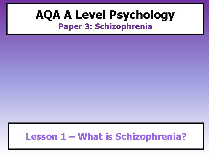 AQA A Level Psychology Paper 3: Schizophrenia Lesson 1 – What is Schizophrenia? 