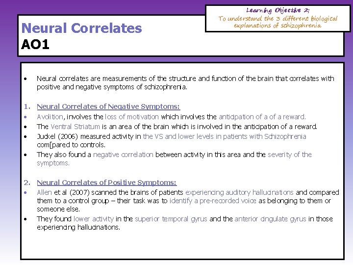 Neural Correlates AO 1 Learning Objective 2; To understand the 3 different biological explanations