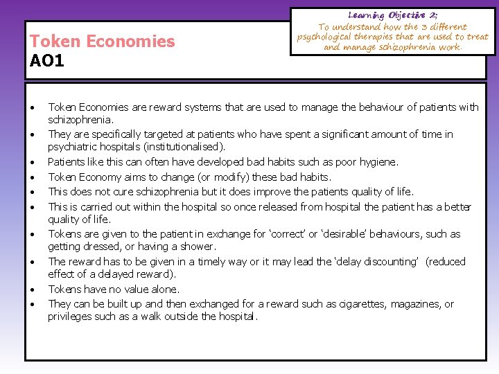 Token Economies AO 1 • • • Learning Objective 2; To understand how the