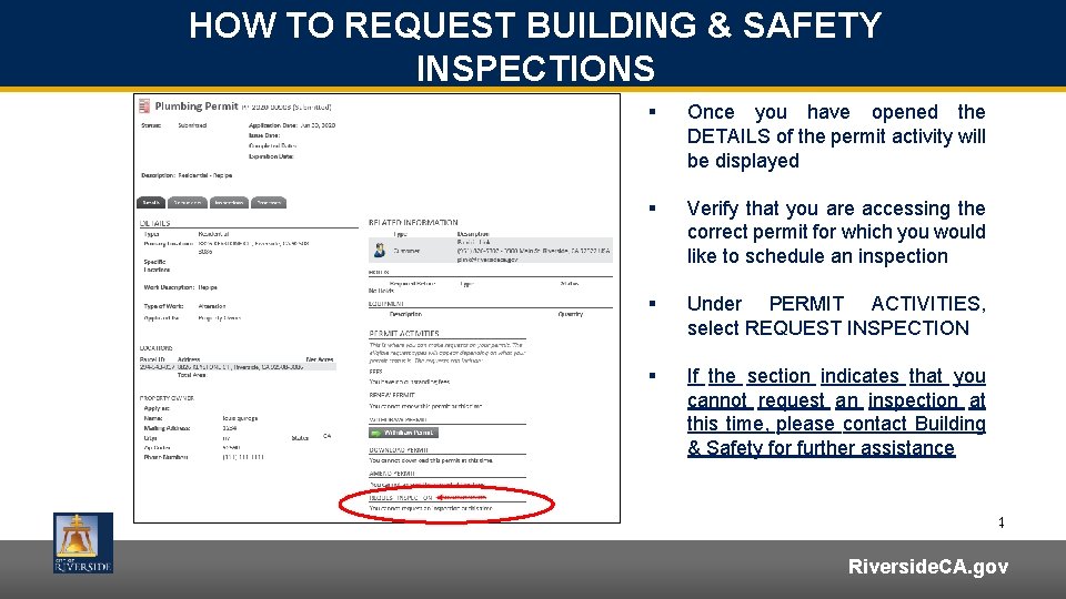 HOW TO REQUEST BUILDING & SAFETY INSPECTIONS § Once you have opened the DETAILS