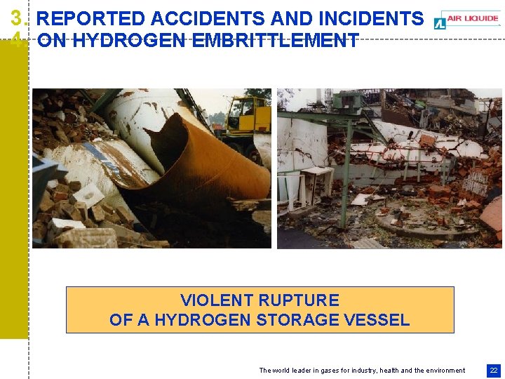 3. REPORTED ACCIDENTS AND INCIDENTS 4. ON HYDROGEN EMBRITTLEMENT VIOLENT RUPTURE OF A HYDROGEN