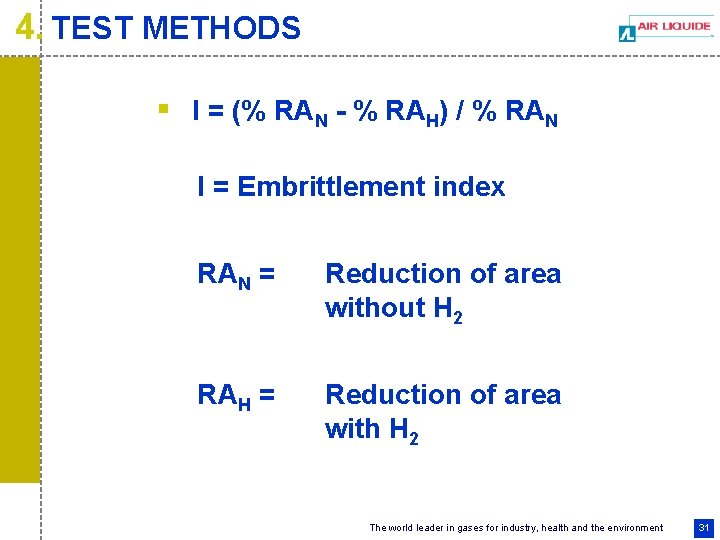 4. TEST METHODS § I = (% RAN - % RAH) / % RAN