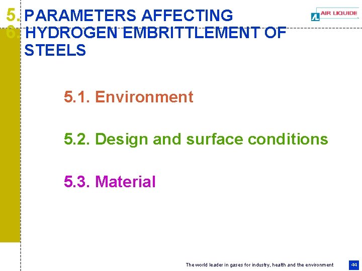 5. PARAMETERS AFFECTING 6. HYDROGEN EMBRITTLEMENT OF STEELS 5. 1. Environment 5. 2. Design