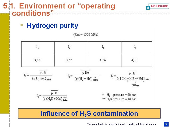 5. 1. Environment or “operating conditions” § Hydrogen purity Influence of H 2 S