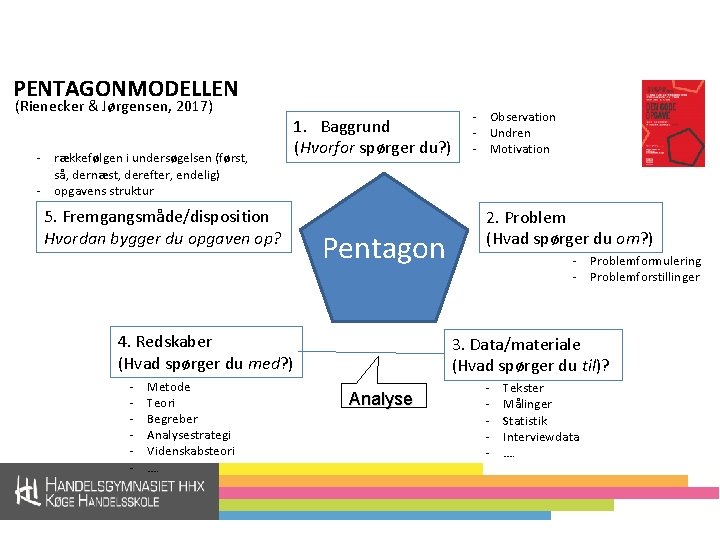 PENTAGONMODELLEN (Rienecker & Jørgensen, 2017) - rækkefølgen i undersøgelsen (først, så, dernæst, derefter, endelig)