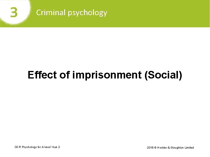 Criminal psychology Effect of imprisonment (Social) OCR Psychology for A level Year 2 2016