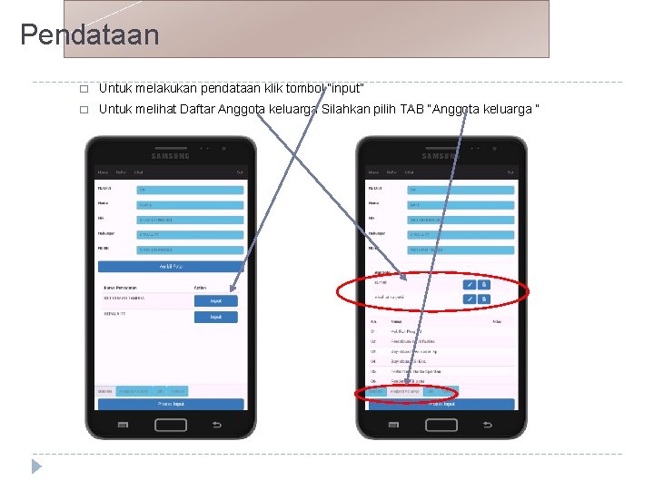 Pendataan � Untuk melakukan pendataan klik tombol “input” � Untuk melihat Daftar Anggota keluarga