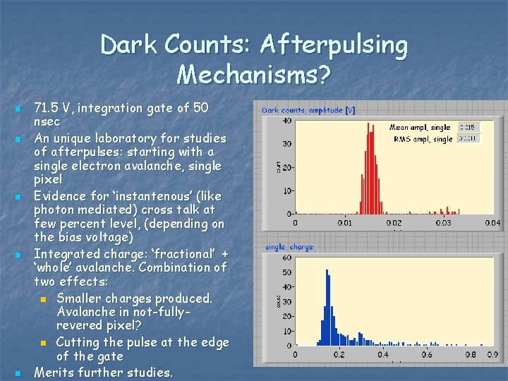 Dark Counts: Afterpulsing Mechanisms? n n n 71. 5 V, integration gate of 50