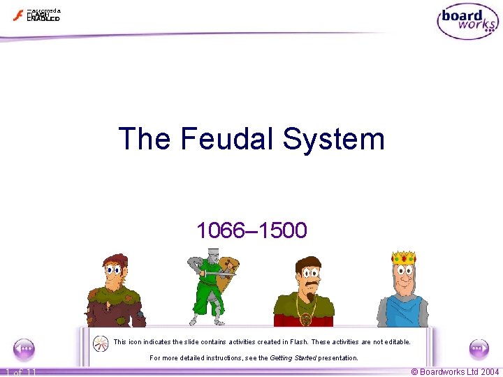 The Feudal System 1066– 1500 This icon indicates the slide contains activities created in The Feudal System 1066– 1500 This icon indicates the slide contains activities created in