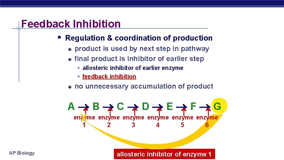 Feedback Inhibition § Regulation & coordination of production u u product is used by