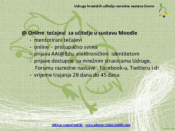 Udruga hrvatskih učitelja razredne nastave Zvono @ Online tečajevi za učitelje u sustavu Moodle