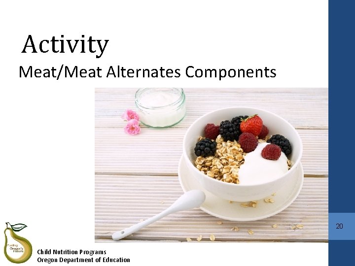 Activity Meat/Meat Alternates Components 20 Child Nutrition Programs Oregon Department of Education 