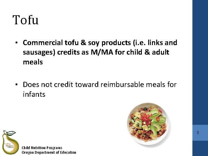 Tofu ▪ Commercial tofu & soy products (i. e. links and sausages) credits as