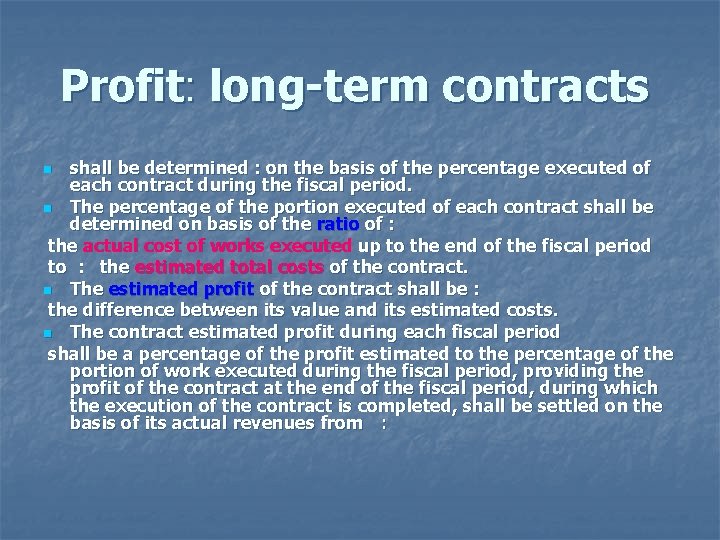 Profit: long-term contracts shall be determined : on the basis of the percentage executed