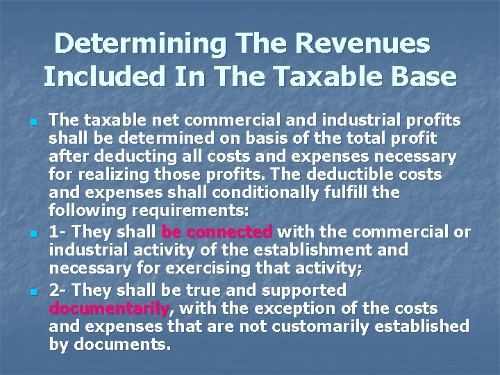 Determining The Revenues Included In The Taxable Base n n n The taxable net