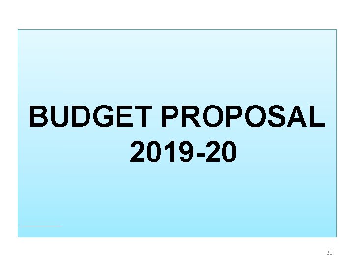 BUDGET PROPOSAL 2019 -20 21 