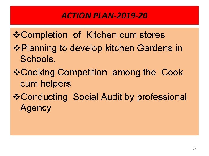 ACTION PLAN-2019 -20 v. Completion of Kitchen cum stores v. Planning to develop kitchen