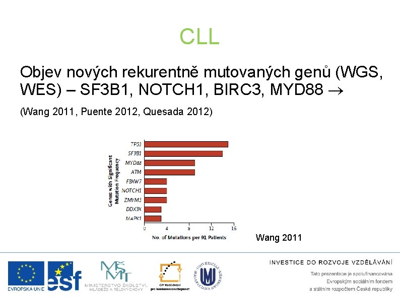 CLL Objev nových rekurentně mutovaných genů (WGS, WES) – SF 3 B 1, NOTCH