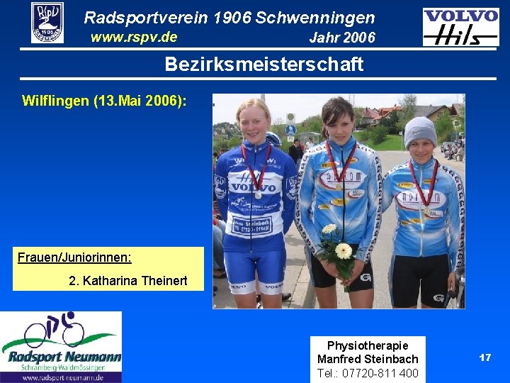 Radsportverein 1906 Schwenningen www. rspv. de Jahr 2006 Bezirksmeisterschaft Wilflingen (13. Mai 2006): Frauen/Juniorinnen: