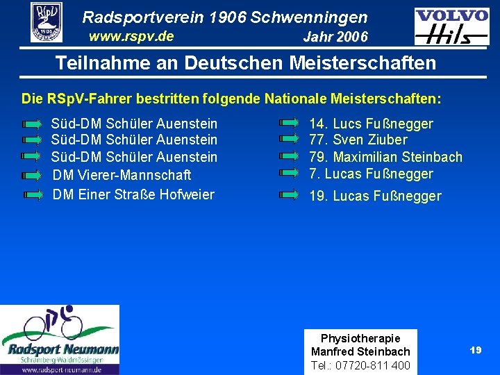 Radsportverein 1906 Schwenningen www. rspv. de Jahr 2006 Teilnahme an Deutschen Meisterschaften Die RSp.