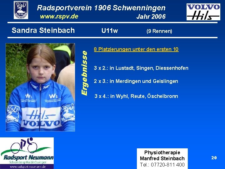 Radsportverein 1906 Schwenningen www. rspv. de Sandra Steinbach Jahr 2006 Ergebnisse U 11 w