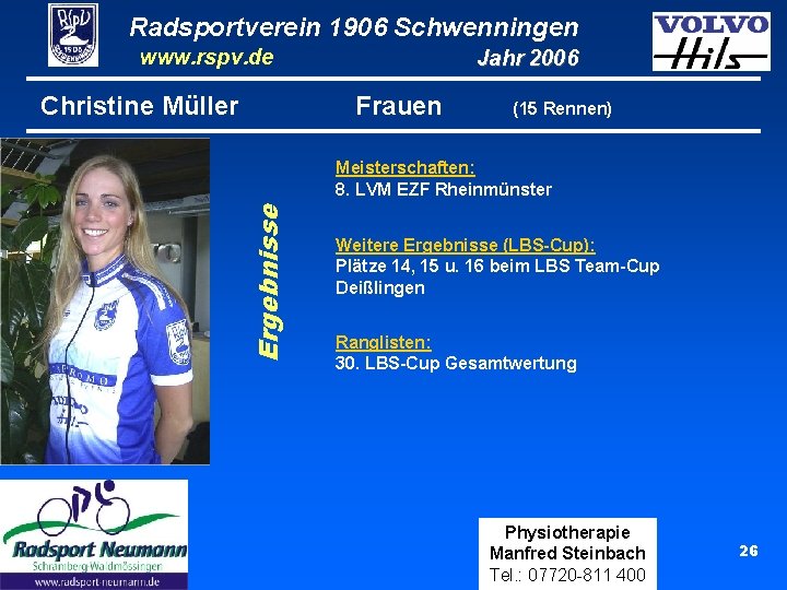 Radsportverein 1906 Schwenningen www. rspv. de Christine Müller Jahr 2006 Frauen (15 Rennen) Ergebnisse