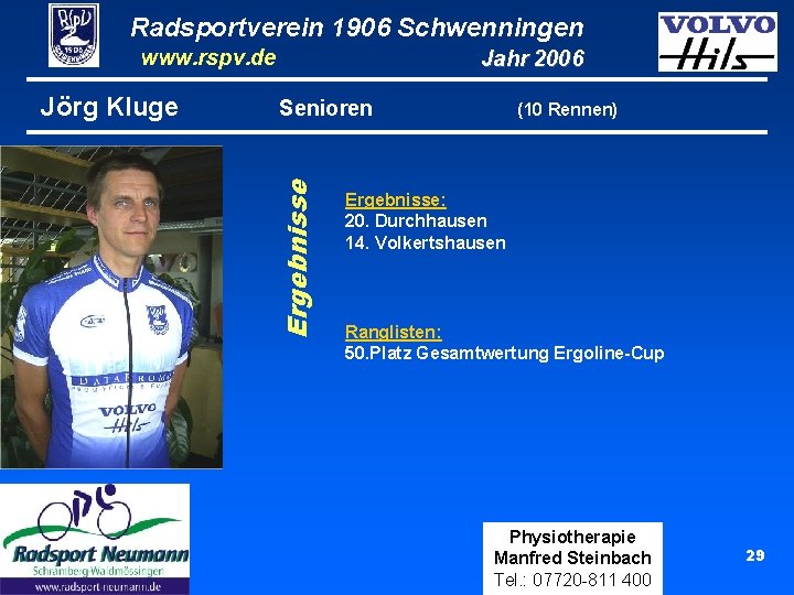 Radsportverein 1906 Schwenningen www. rspv. de Senioren Ergebnisse Jörg Kluge Jahr 2006 (10 Rennen)