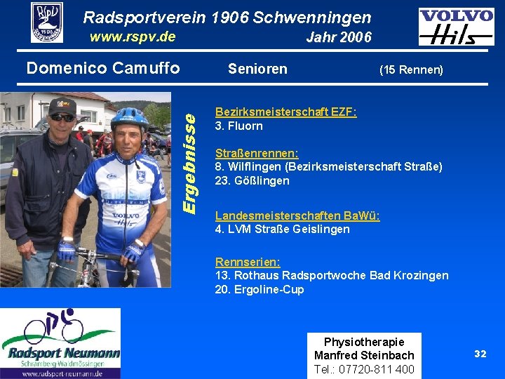 Radsportverein 1906 Schwenningen www. rspv. de Ergebnisse Domenico Camuffo Jahr 2006 Senioren (15 Rennen)