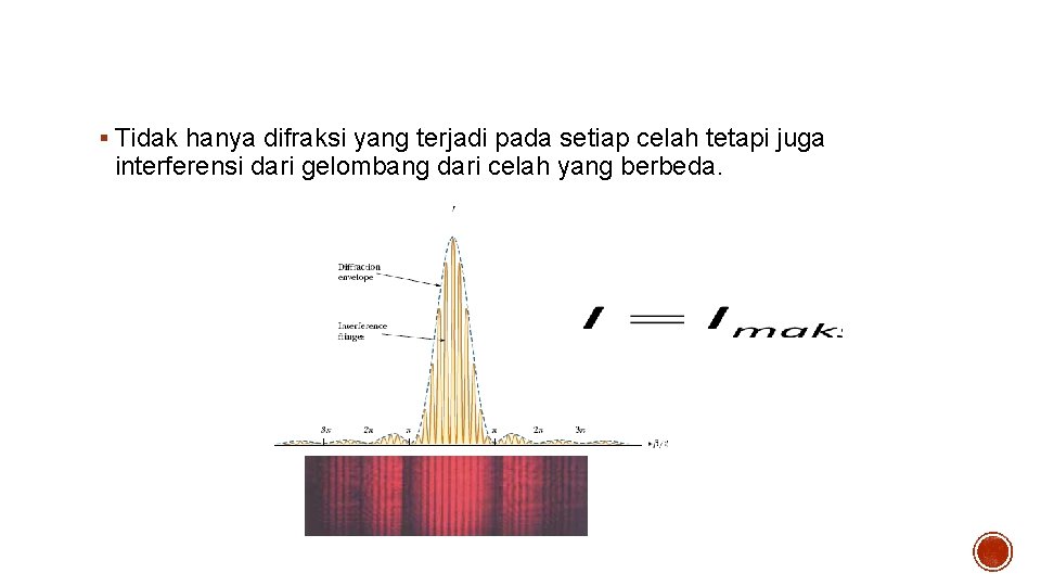 Intensitas pola difraksi celah ganda § Tidak hanya difraksi yang terjadi pada setiap celah