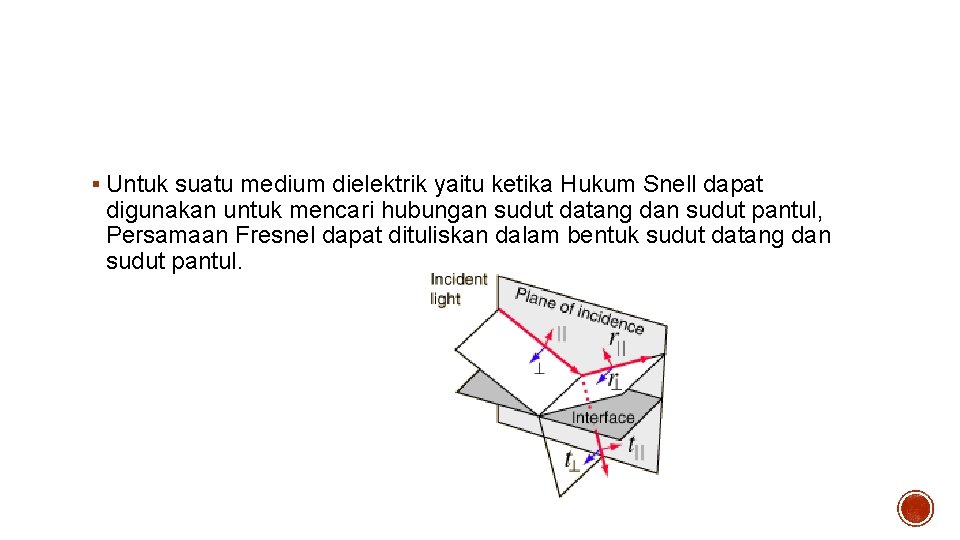 Persamaan Fresnel § Untuk suatu medium dielektrik yaitu ketika Hukum Snell dapat digunakan untuk