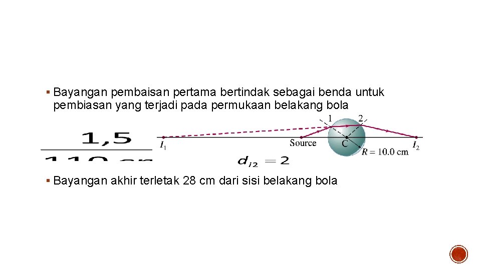 Solusi § Bayangan pembaisan pertama bertindak sebagai benda untuk pembiasan yang terjadi pada permukaan