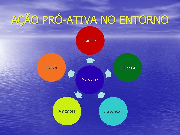 AÇÃO PRÓ-ATIVA NO ENTORNO Família Escola Empresa Indivíduo Amizades Associação 