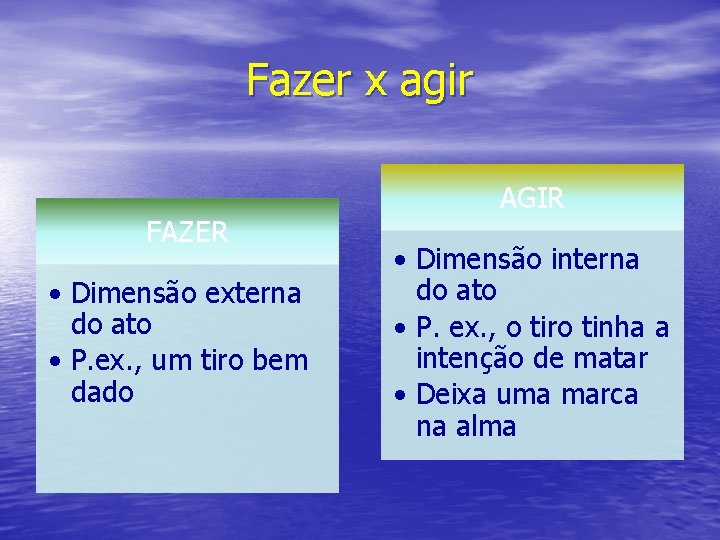 Fazer x agir FAZER • Dimensão externa do ato • P. ex. , um